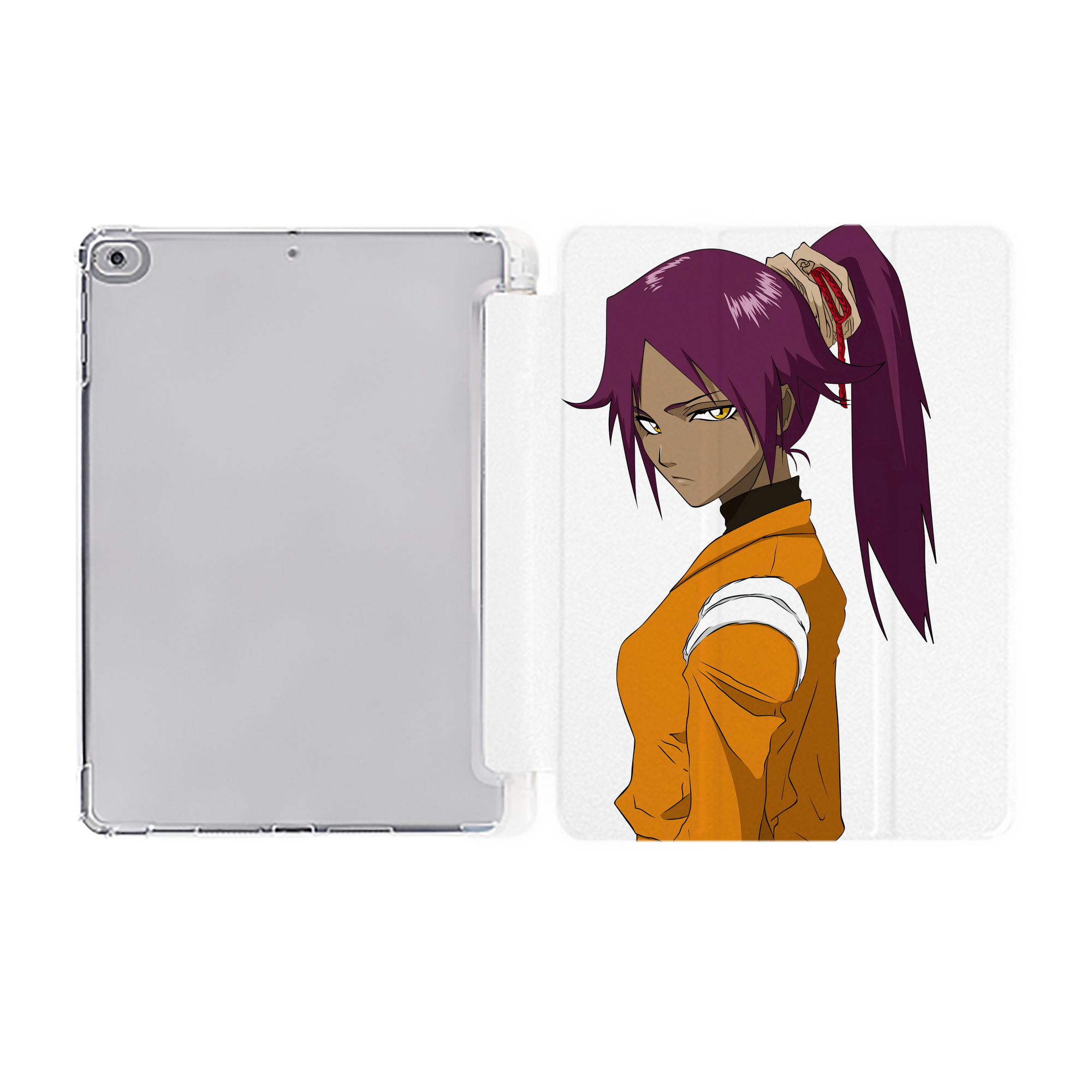（画像用） ブリーチ 四楓院 夜一（しほういん よるいち） BLEACH Shihouin Yoruichi IPad ケース ペン収納付き 三つ折りスタンド PUレザー×シリコン 対応機種9.5/10.5/10.9インチ